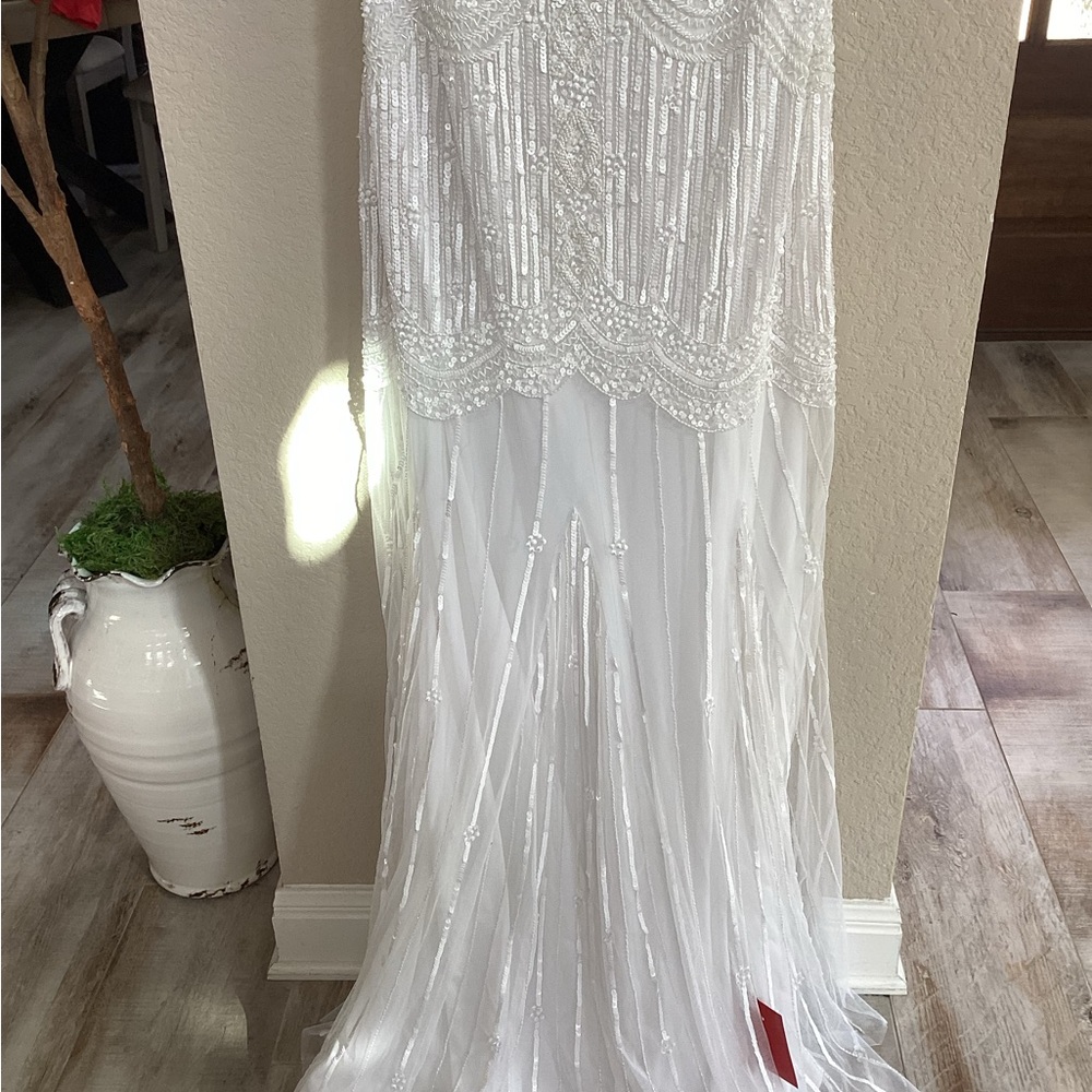 Gatsby Lady White Sequin Maxi/Wedding Dress Sz. 10 Elegant Embellished Details - Picture 7 of 15